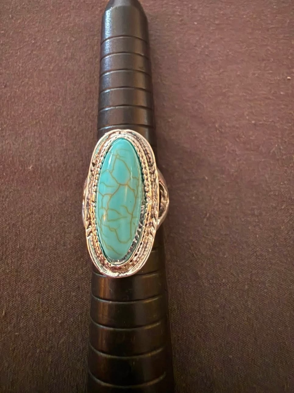 Turquoise Oval Statement Ring in Silver-Tone Setting - Women Jewelry